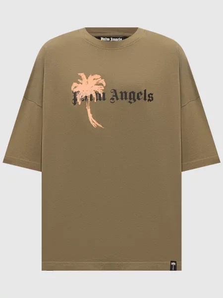 Футболка кольору хакі з принтом логотипа Palm Angels