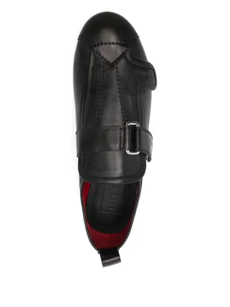 Sneakerși Plan C din piele cu cataramă negru