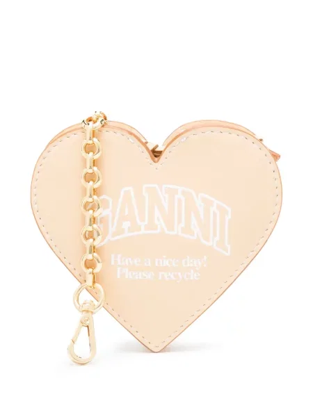 Portofel Ganni din piele cu motiv cu inimi