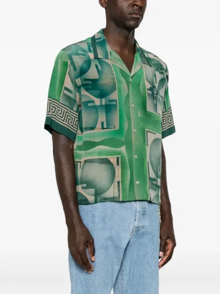 Cămașă Versace de mătase cu imagine verde