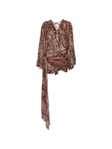 Rochie mini The Andamane cu imagine cu model paisley din dantelă maro