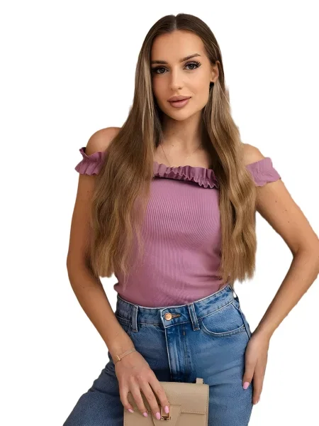 Halenka s řasením přes ramena tmavě růžová
