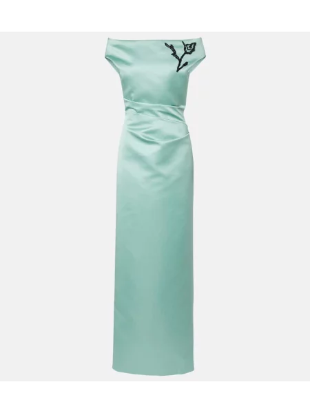 Rochie Erdem din satin cu model floral verde