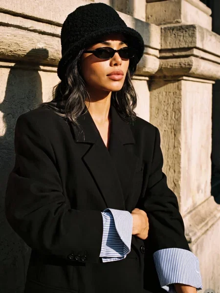 Kapelusz Bucket Hat z Tkaniny Boucle Bejnia czarny