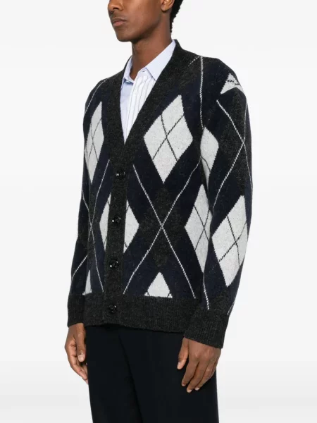 Cardigan Hosio tricotate cu model argyle gri