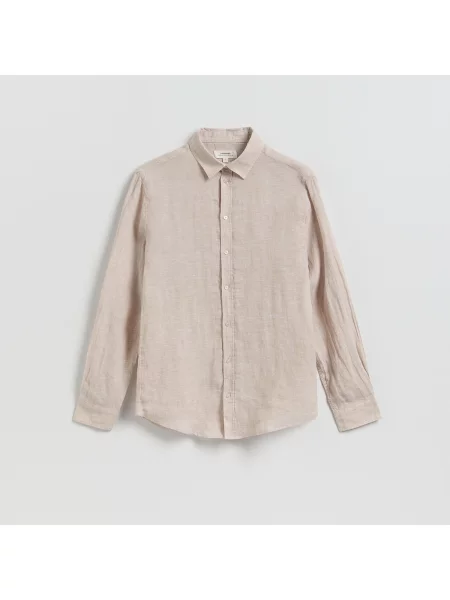 Reserved Slim fit lněná košile béžová