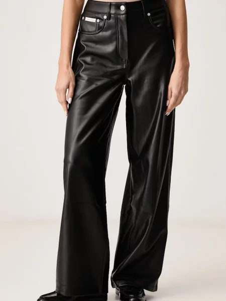 Calvin Klein Jeans nohavice wide leg dámske z imitácie kože čierna