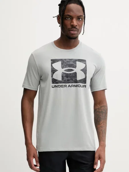 Under Armour tričko pánske s bavlnou CAMO BOXED LOGO sivá