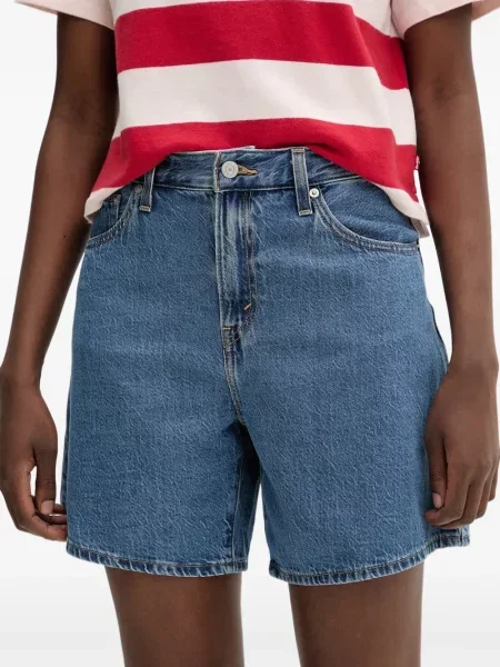 Decupat pantaloni scurți din denim Levi's® zdrențuiți cu talie înaltă albastru