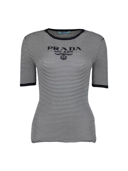 Koszulka Prada w paski z paskiem czarna