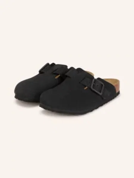 Klapki Birkenstock skórzane na sprzączkę czarne