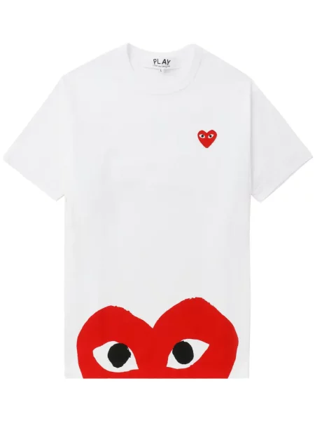 Tricou Comme Des Garcons Play cu imagine cu motiv cu inimi alb