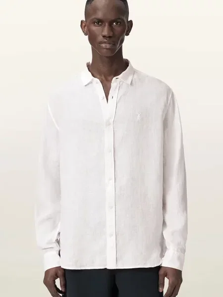 AllSaints cămașă pentru bărbați din in LOOM alb