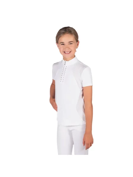 Dziewczęca konkursowa koszulka polo HKM Kids Glam biała
