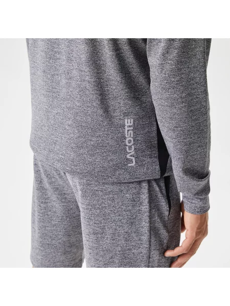 Lacoste Bluza Z Kapturem Ze Wzorem Slim Fit szara