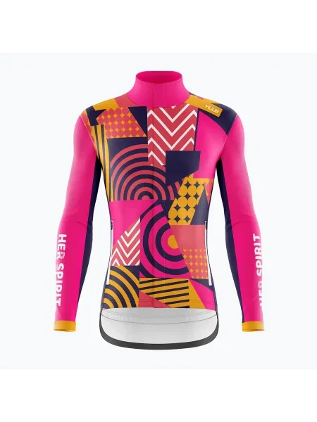 Дамско яке за колоездене HUUB Her Spirit Winter Peaks patchwork розово