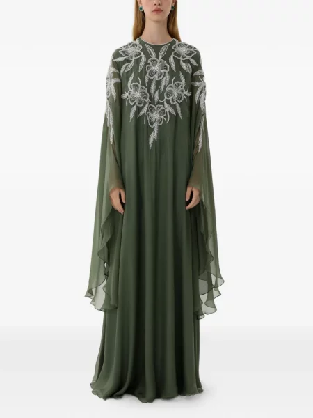 Rochie maxi Dina Melwani cu model floral verde