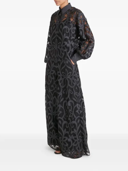 Pantaloni Temperley London cu model floral din dantelă negru