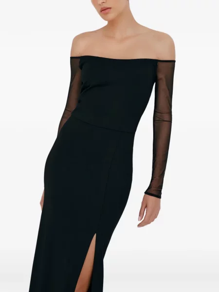 Rochie maxi Marcella cu crăpătură de costum negru