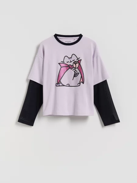 Reserved Halenka z kombinovaných materiálů Pusheen levandulová