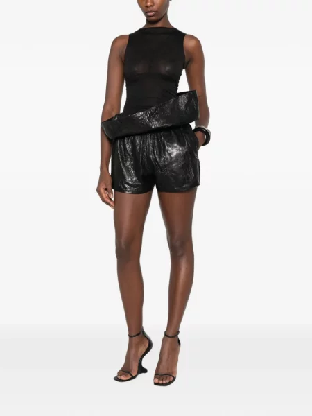 Pantaloni scurți Rick Owens din piele negru