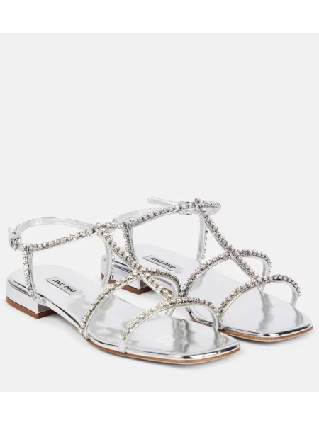 Usnjene sandali Miu Miu srebrna