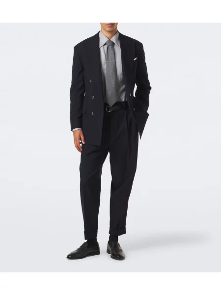 Sacou Brunello Cucinelli de lână cu model herringbone albastru