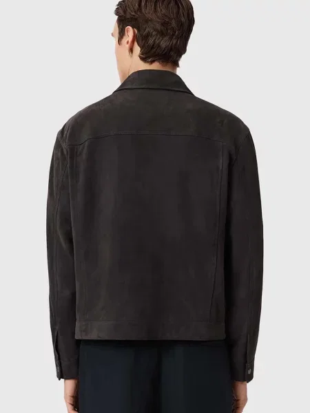 AllSaints jachetă bărbătească din piele întoarsă SHELTON negru