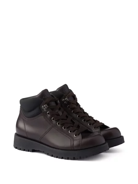 Botine Prada cu șireturi din piele maro