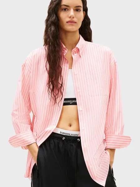 Смугастий джинсова сорочка Tommy Jeans з попліну рожевий