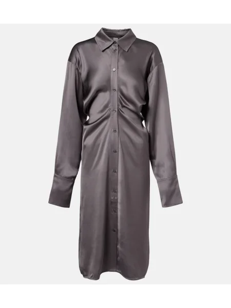 Rochie tip cămașă Toteme din satin drapată de costum gri