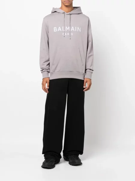 Hanorac cu glugă Balmain cu imagine cu cordon gri