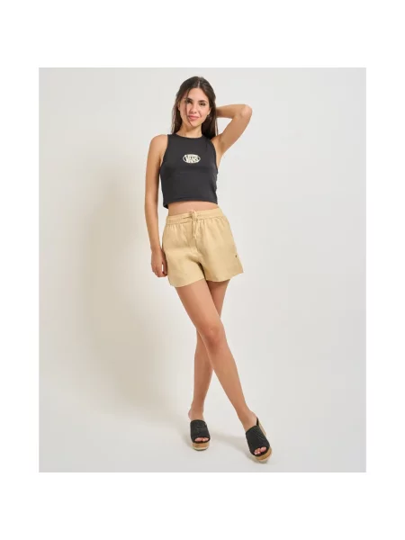 Lniane krótkie szorty Tommy Hilfiger beżowe