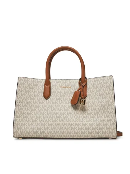 Дамска чанта MICHAEL Michael Kors Scarlett Medium Signature Logo Satchel бежов