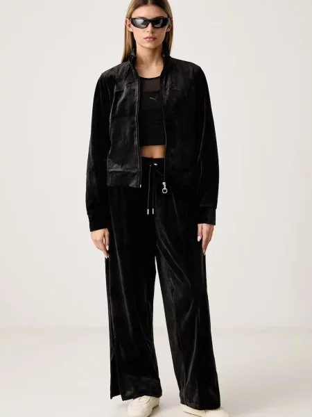 Puma melegítőfelső női velúr Essentials Elevated fekete
