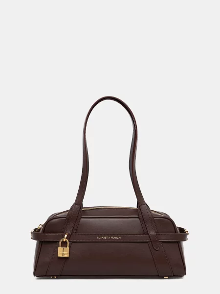 Elisabetta Franchi torebka bagietka skórzana brązowa