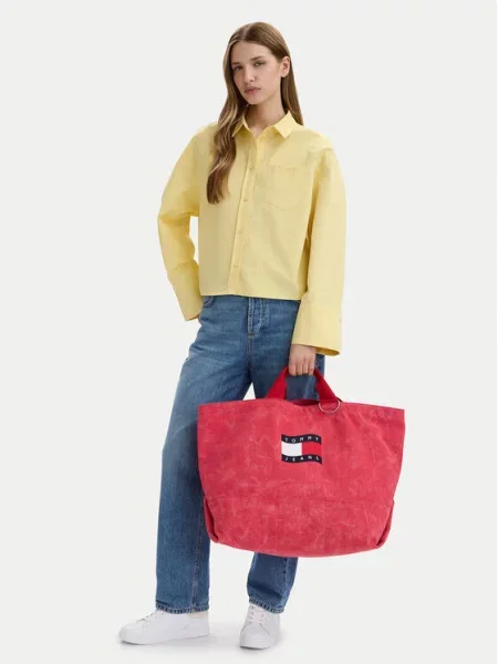 Tommy Jeans Torbica Tjw Wave Flag Med Tote Koraljna crvena