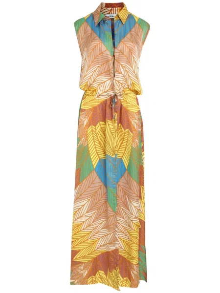 Maksi sukienka maxi Amir Slama z nadrukiem garniturowa pomarańczowa