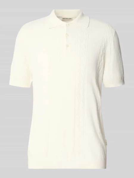 Koszulka polo z dzianiny o kroju slim fit ze ściegiem warkoczowym model „Miller” Redefined Rebel biała