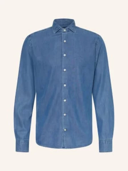 Hackett London Košile Tailored Fit V Džínovém Vzhledu modrá