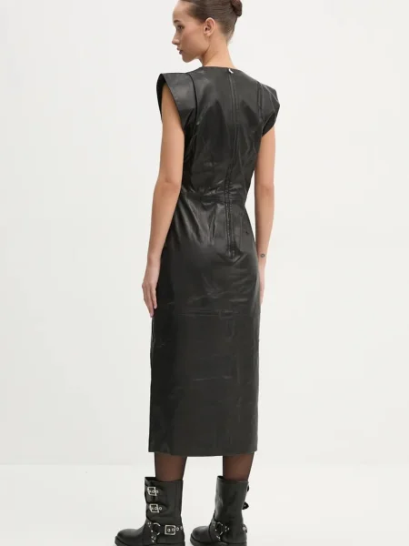 IRO rochie de piele midi drept negru