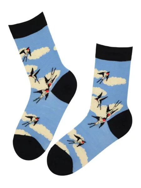 Sokisahtel Șosete NORDIC SKY merino wool socks with swallows închis albastru