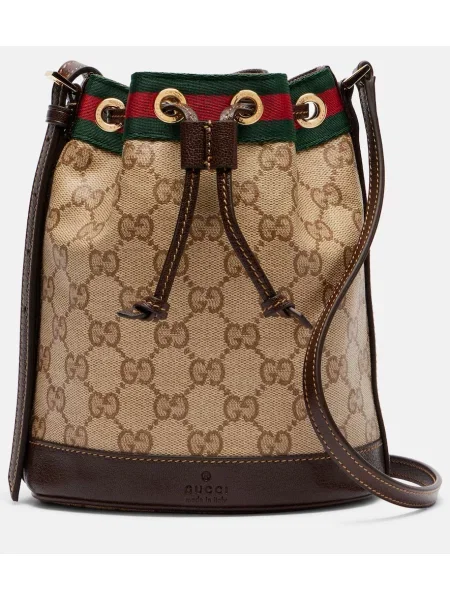 Geantă Gucci cu dungi din canvas bej
