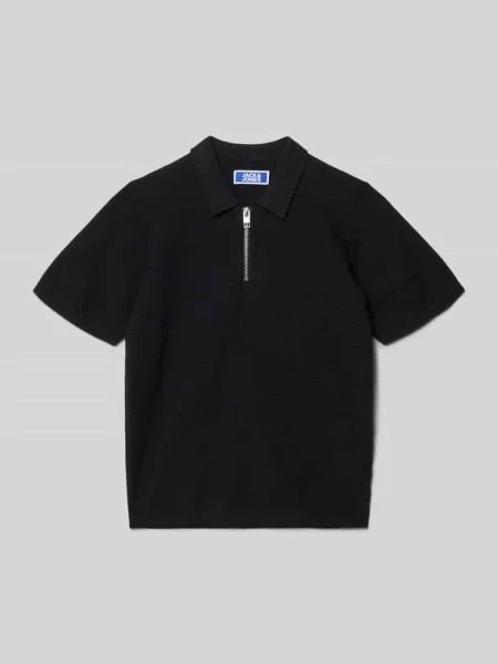 Koszulka polo w dzianinowym wyglądzie krój regular fit model Max' Jack & Jones czarna
