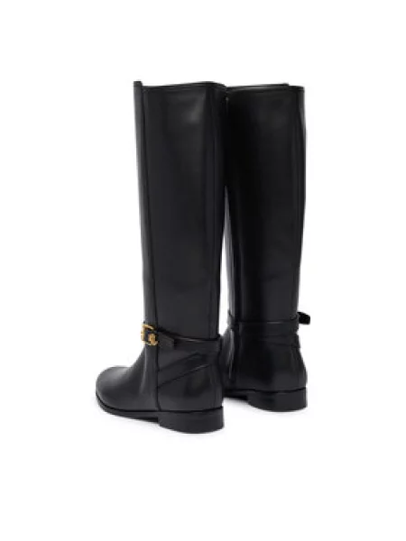 Kozačky ve vojenském stylu LAUREN RALPH LAUREN Brooke II Calfskin Tall Boot černá