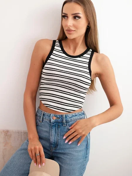 Top Kesi fără mâneci cu dungi cu nervuri negru