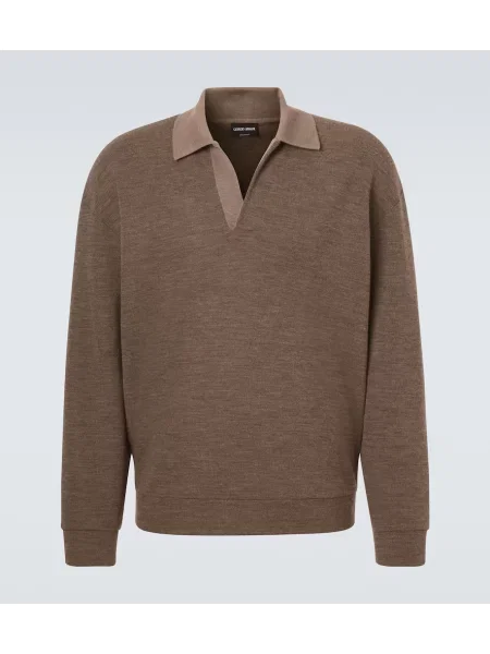 Tricou polo Giorgio Armani de lână maro