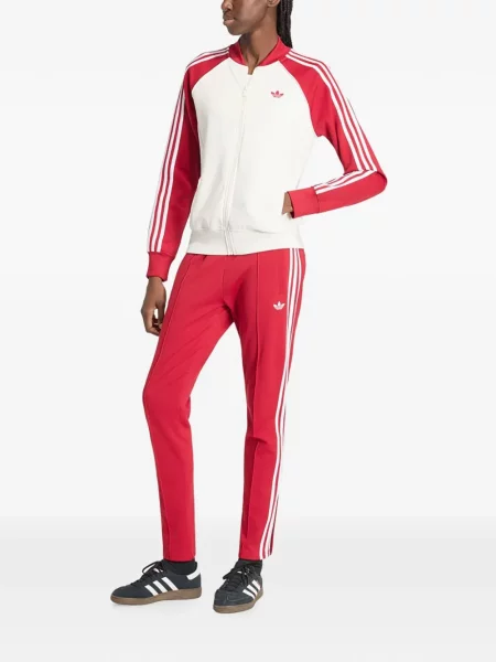 Pantaloni Adidas alergare cu broderie din satin negru