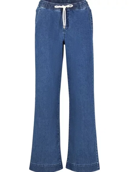 Jeansy wide leg mid waist z wygodnym pasem niebieskie