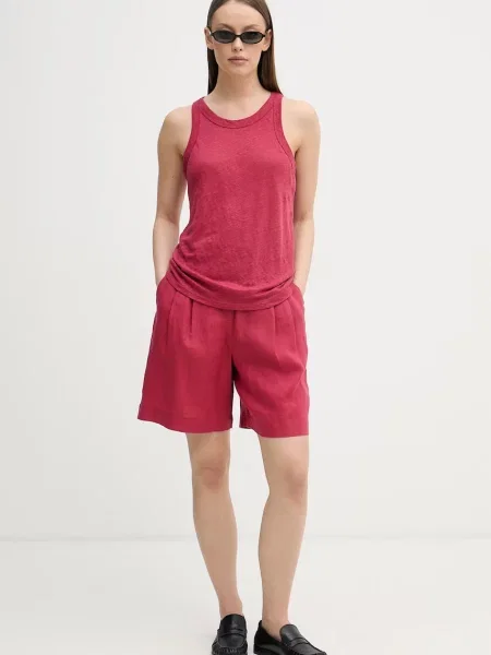 United Colors of Benetton kratke hlače lanene rdeča